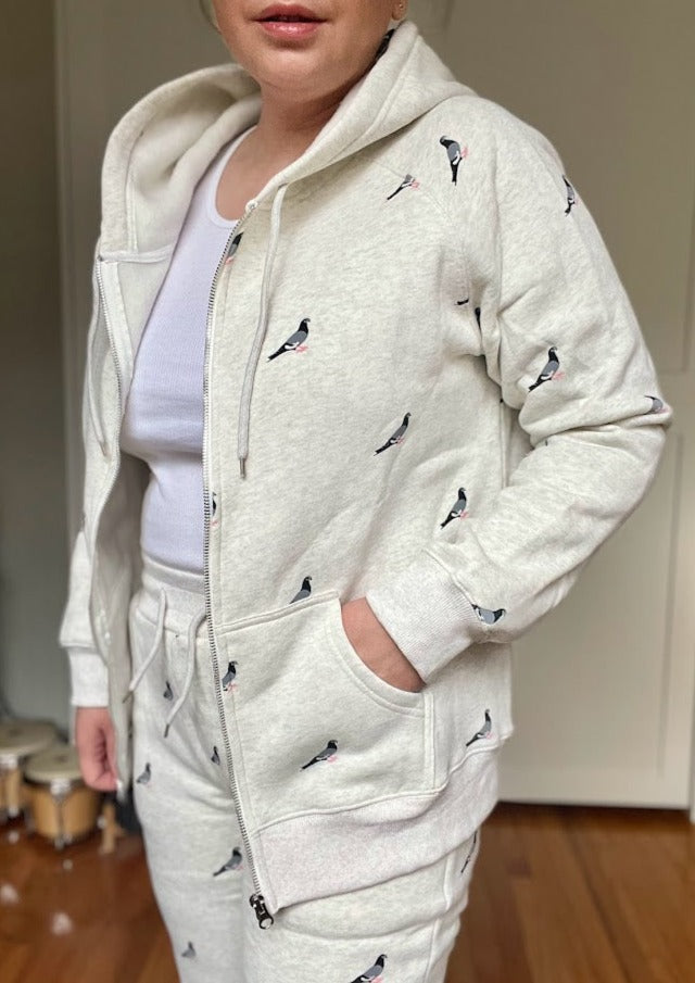 Pigeon Print Zip Hoodie