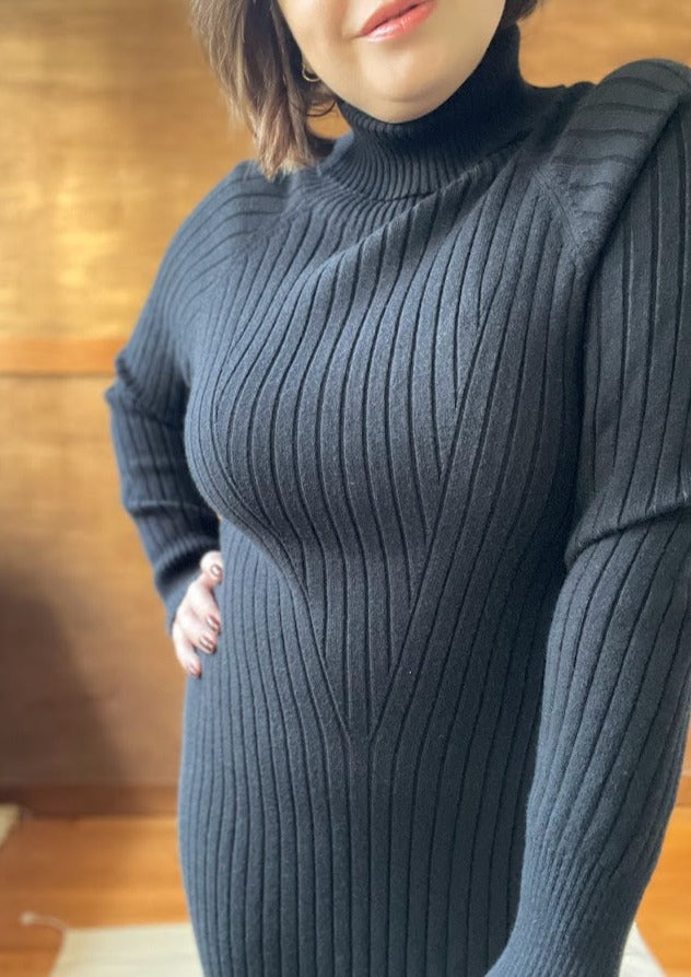 Ribbed Turtleneck Sweater Dress