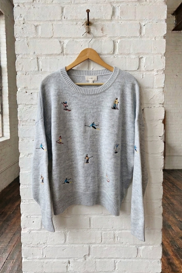 Skiers Embroidered Sweater