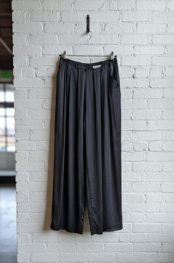 Pleated Satin Wide Leg Pants