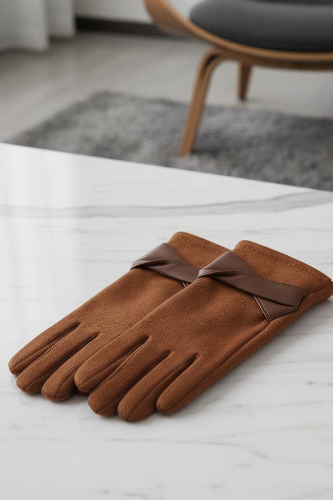Faux Suede Bow Gloves