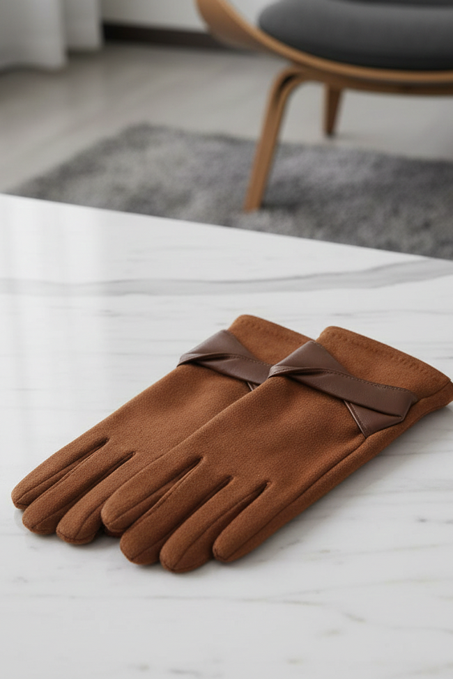 Faux Suede Bow Gloves
