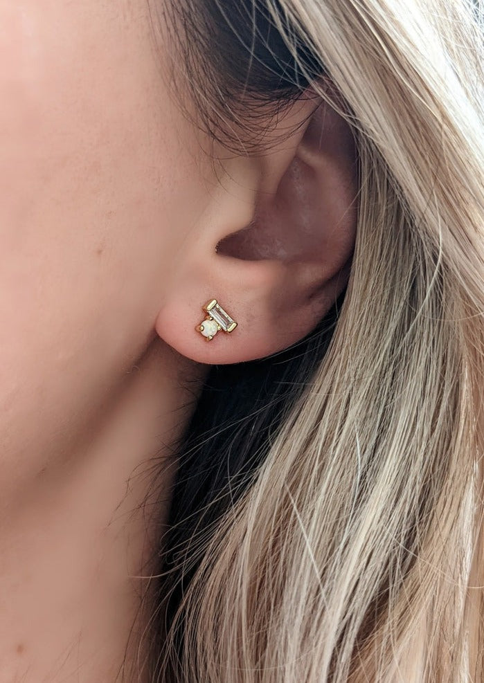 Opal Baguette Studs by Layer the Love