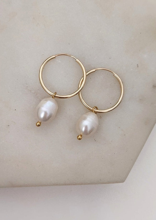 Perla Pearl Drop Essential Hoops by Layer the Love