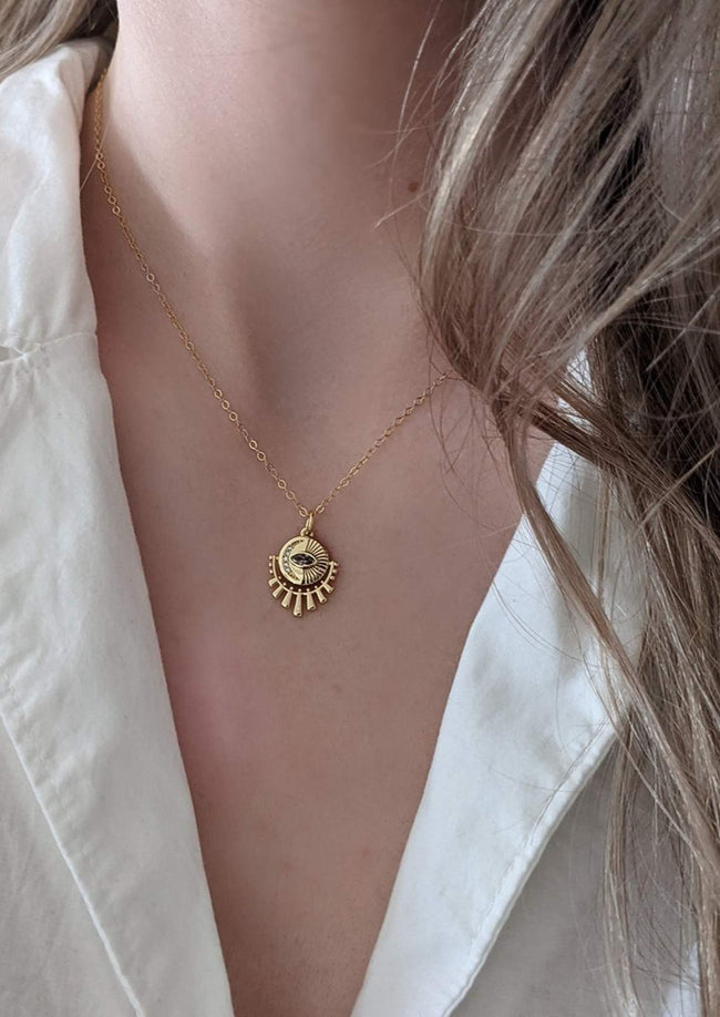 Gold Evil Eye Burst Necklace by Layer the Love