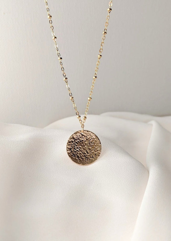 Gold Hammered Disc Necklace by Layer the Love