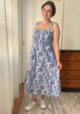 Kiara Smocked Midi Dress in Blue Lotus