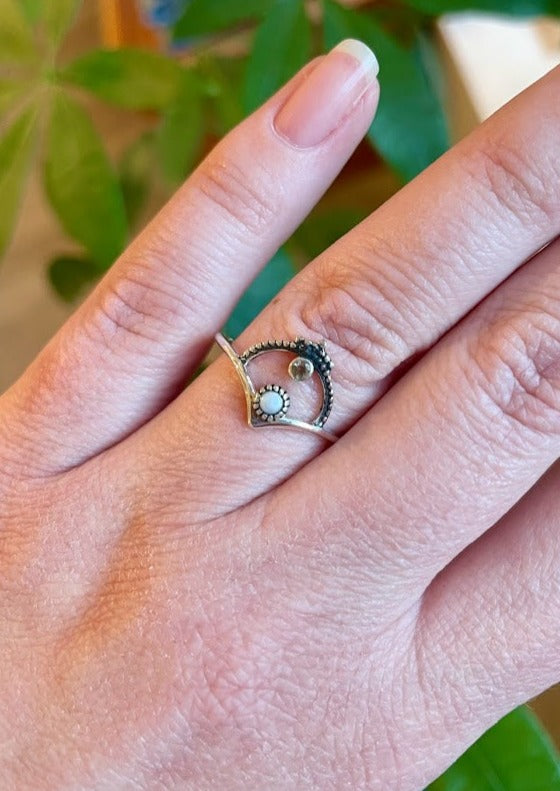 Sterling Silver Pearl and Citrine Arch Ring